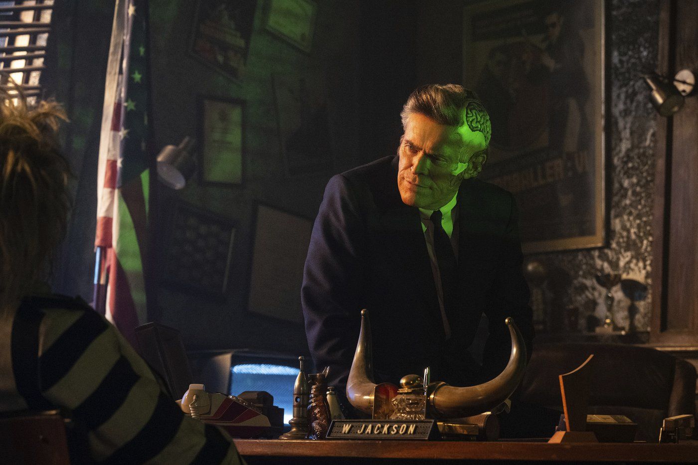 This image released by Warner Bros. Pictures shows Willem Dafoe in a scene from "Beetlejuice Beetlejuice." (Parisa Taghizadeh/Warner Bros. Pictures via AP)